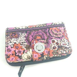 Vera Bradley Womens Purple Floral Inner Outer Pockets Zip Around Bifold Wallet
